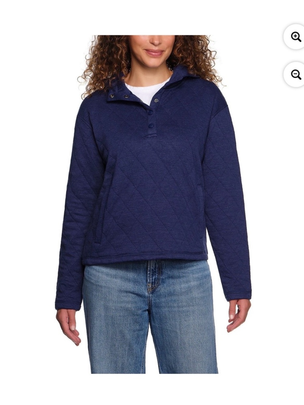Lands' End Quilted Navy Snap-Front Hoodie Pullover